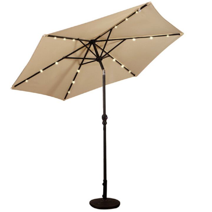 LED Solar Market Umbrella, Outdoor Sunshade with Built-In Lights & Crank Handle