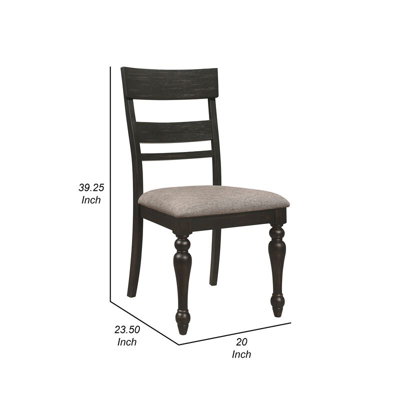 Brad Dining Chair Set of 2, Ladder Back, Stone Brown,  Charcoal Gray - Benzara