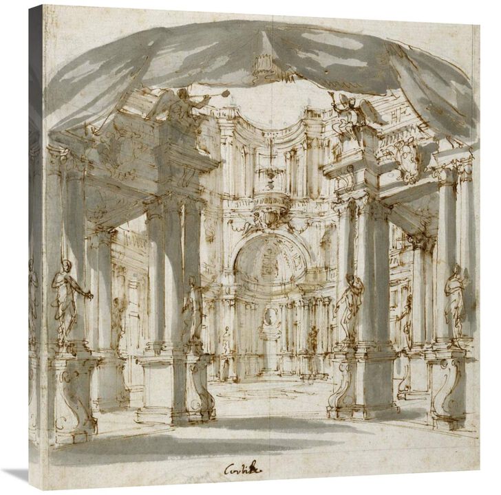 The Courtyard of a Palace: Project for a Stage, 1713-Canvas Art-28.2x30