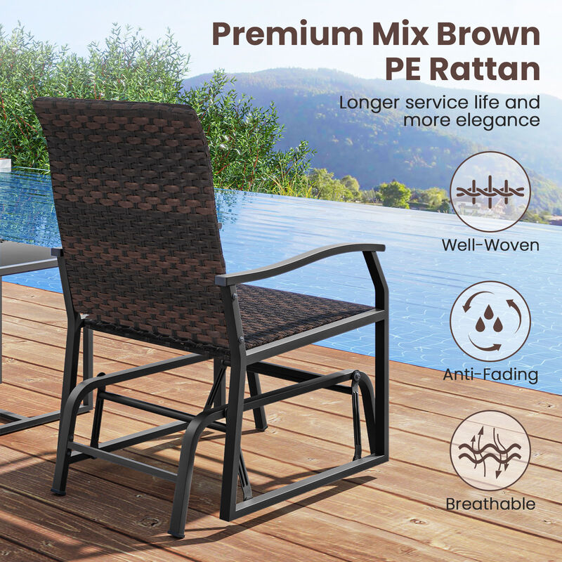 3-Piece Patio Gliding Set with All-Weather Cushions and Tempered Glass Coffee Table