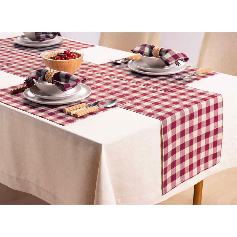 Solino Home 100% Pure Linen Table Runner 14 x 36 Inch | Morgan Check