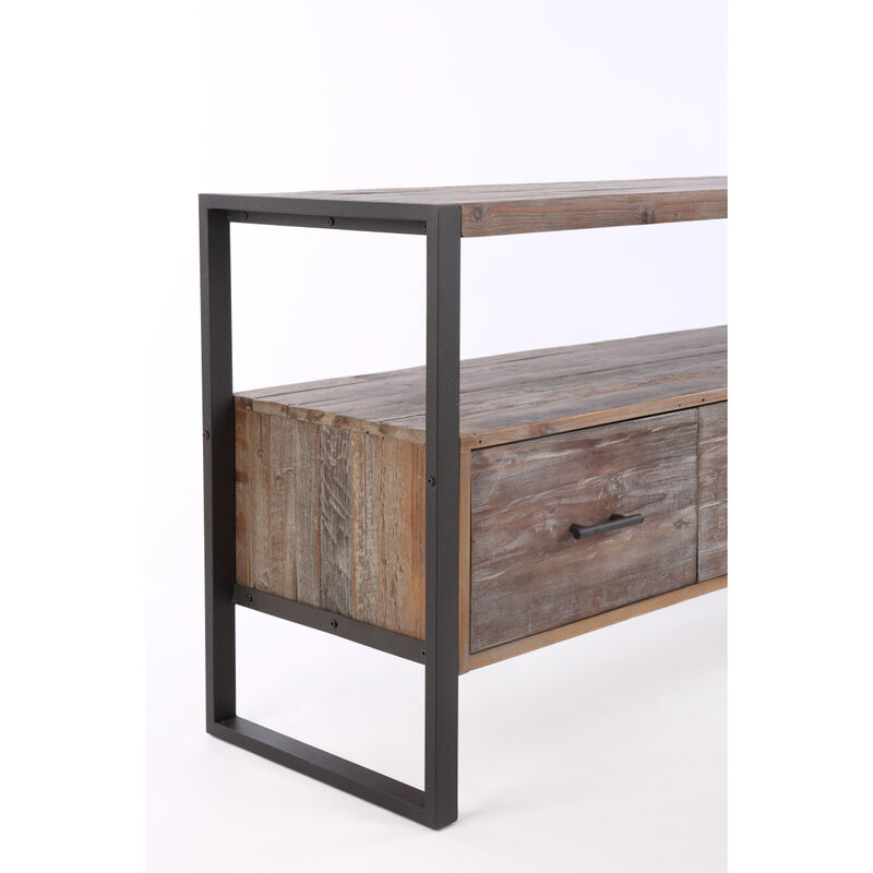 60 Inch Reclaimed Wood Media TV Console Table With 3 Drawer, Open Shelf