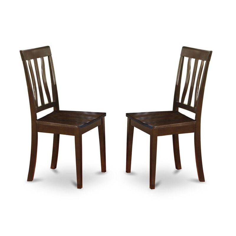 East West Furniture Antique  Kitchen  Chair  Wood  Seat  with  Cappuccino  Finish,  Set  of  2