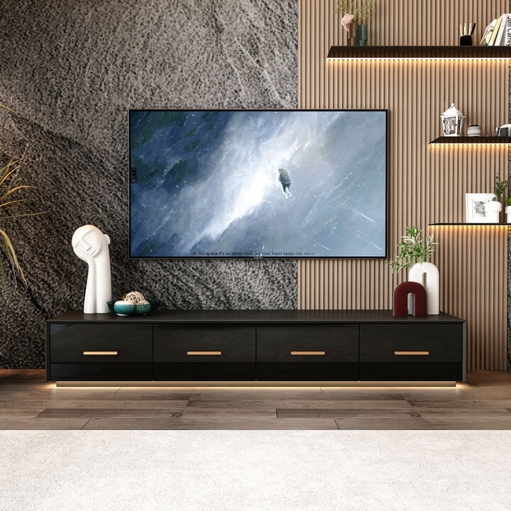 FUFU&GAGA Modern/Contemporary Black Tv Cabinet Integrated Tv Mount (Accommodates TVs up to 70-in),Black