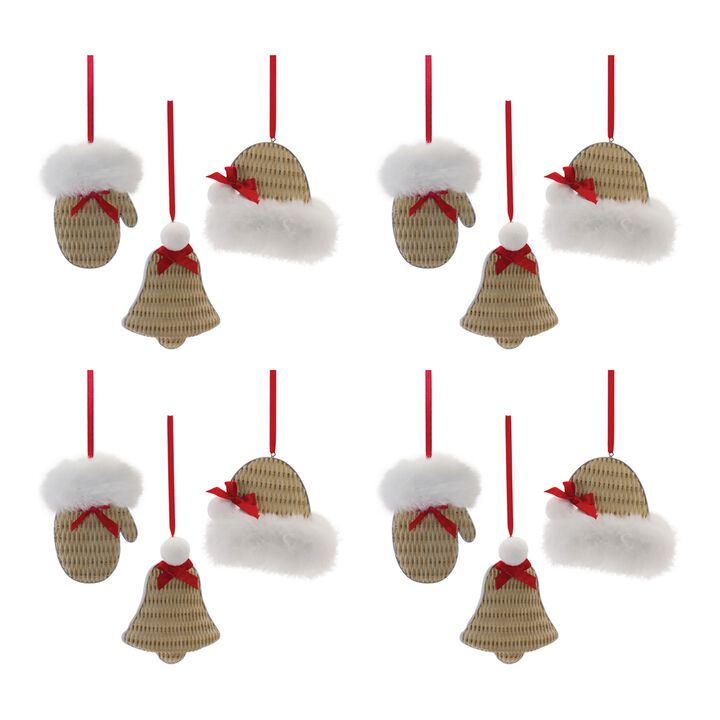 Mitten, Hat, and Bell Christmas Ornaments for Holiday Tree Decoration (Set of 12) Mitten, Hat, and Bell Christmas Ornaments for Holiday Tree Decoration (Set of 12)