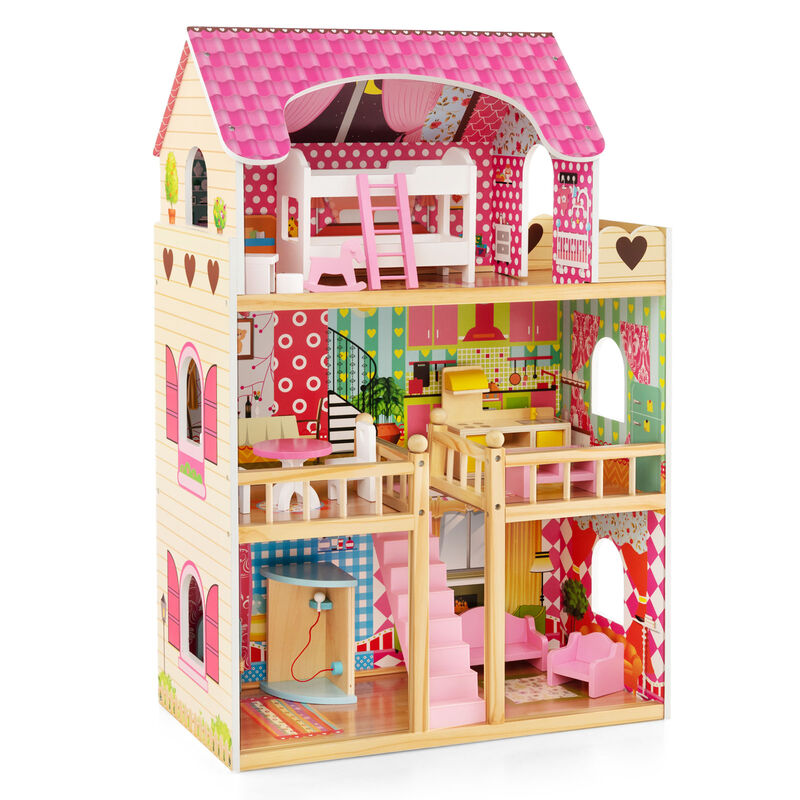 Wooden Kids Play Kitchen Playset with Realistic Lights and Sounds-Grey
