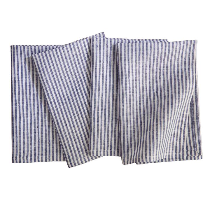 Solino Home 100% Pure Linen Cloth Napkins 20 x 20 Inch Set of 4 Dinner Napkins | Narrow Stripe