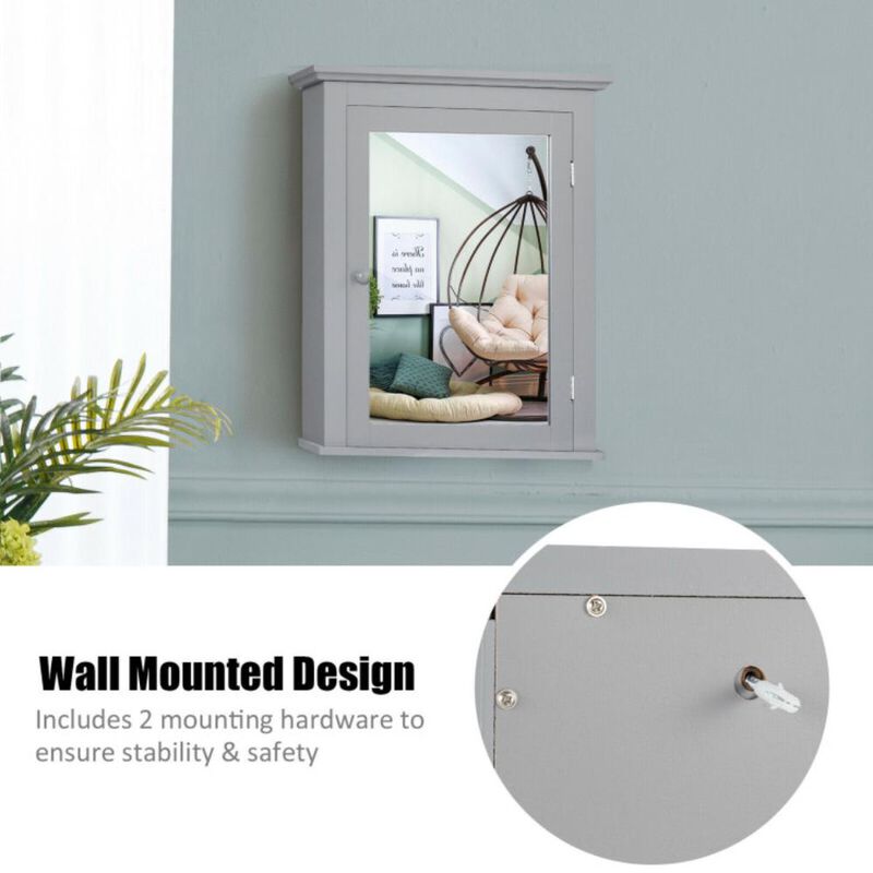 Hivvago Wall Mount Bathroom Cabinet with One Mirror Single Door Adjustable Shelves Retro Handle