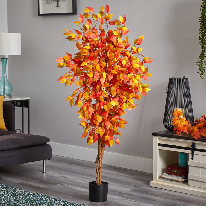Hivvago 5 Feet Autumn Ficus Artificial Fall Tree