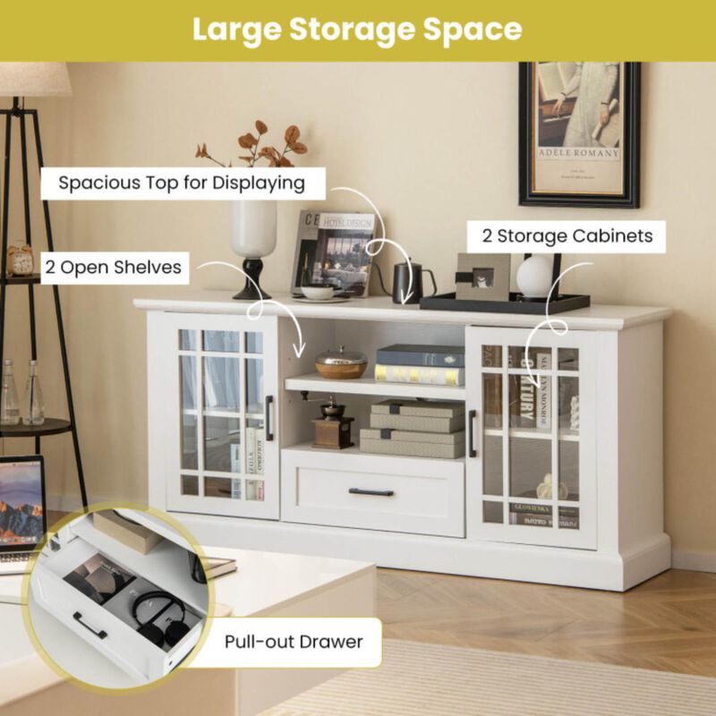 Hivvago TV Stand for TVs up to 70  with Glass Doors Cubbies and Drawer-White