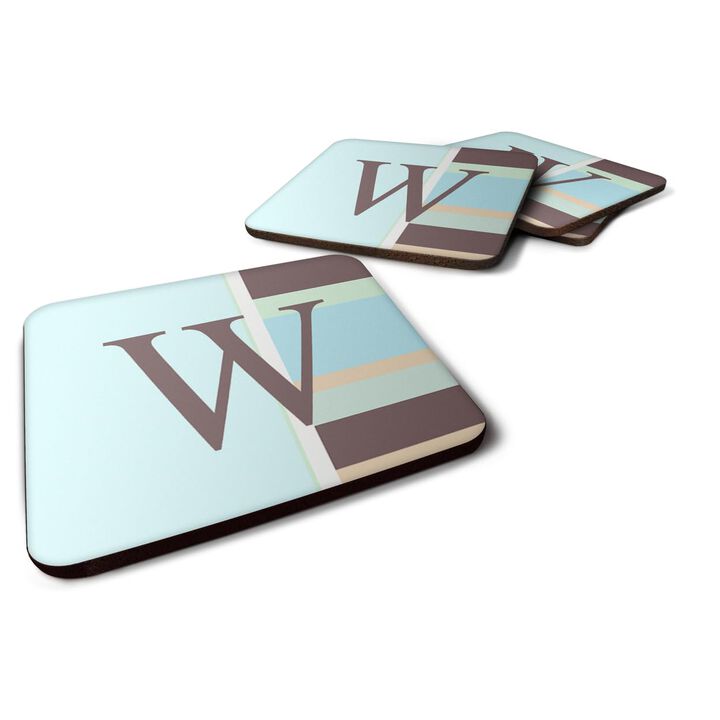 Caroline's Treasures CJ1003-WFC Monogram-Blue Stripes Foam Coasters (Set of 4), Initial Letter W, 3.5 H x 3.5 W, Multicolor
