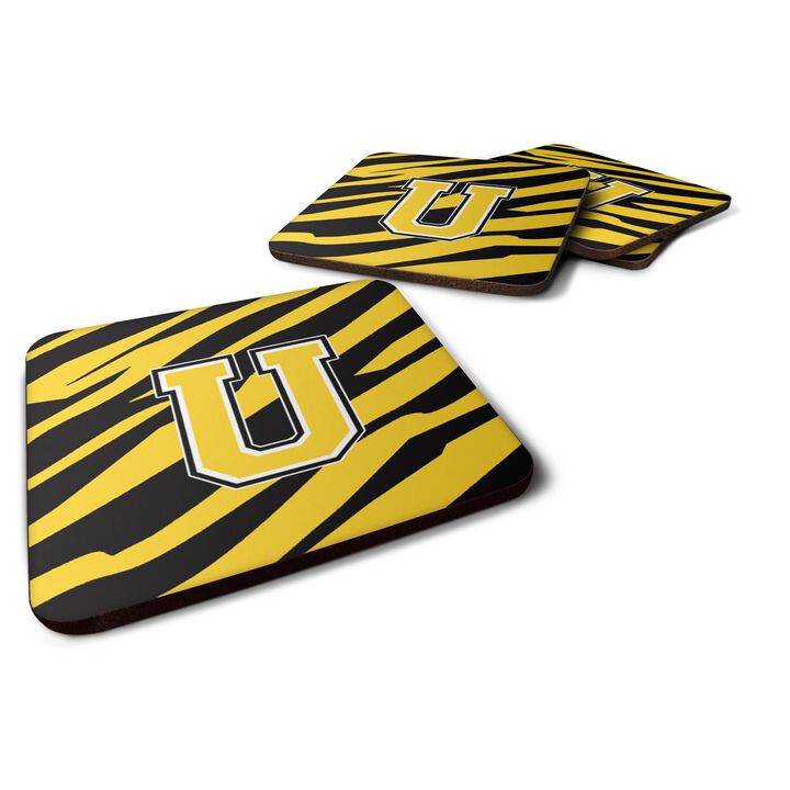 Caroline's Treasures CJ1026-UFC Monogram-Tiger Stripe-Black Gold Foam Coasters (Set of 4), Initial Letter U, 3.5 H x 3.5 W, Multicolor