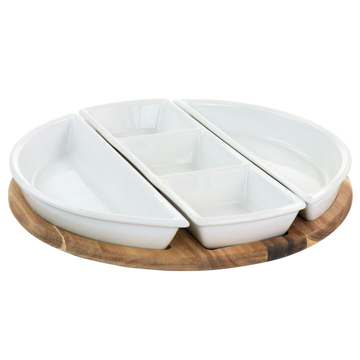 Gibson Elite Gracious Dining 4 Piece Fine Ceramic Sectional Tray Set with Acacia Wood Base Gibson Elite Gracious Dining 4 Piece Fine Ceramic Sectional Tray Set with Acacia Wood Base