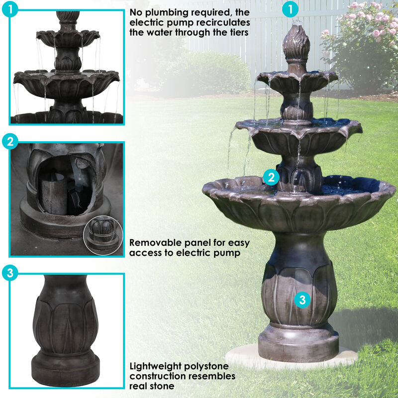 Sunnydaze Classic Tulip Polystone Outdoor 3-Tier Fountain