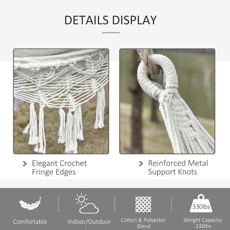 White Brazilian Hammock: Extra Large Cotton Hanging Bed with Bag, 330lbs Capacity