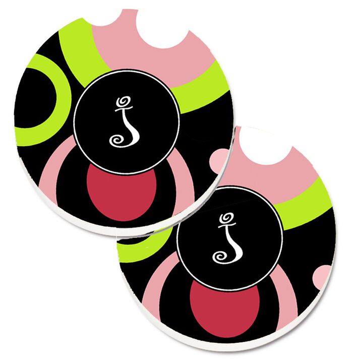Caroline's Treasures Letter J Monogram - Retro In black Set of 2 Cup Holder Car Coasters AM1002-JCARC, 2.56, Multicolor