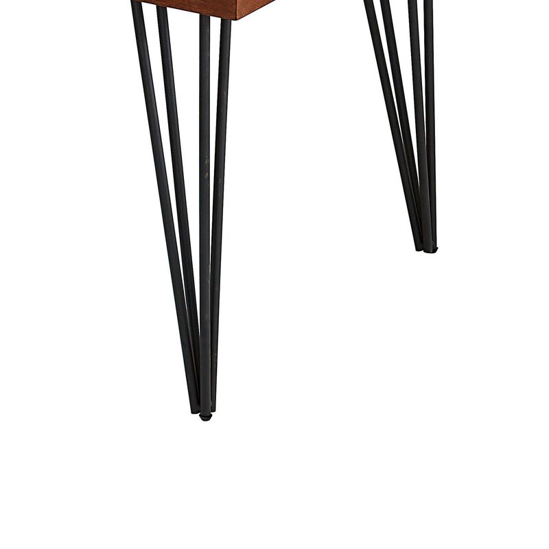 63 Inch Dining Table, Brown Rectangular Elm Veneer Top, Metal Black Legs - Benzara
