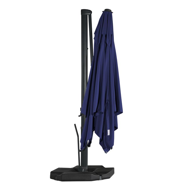 10x13 ft. 360° Rotation Cantilever Patio Umbrella with BaseandBT in Navy Blue