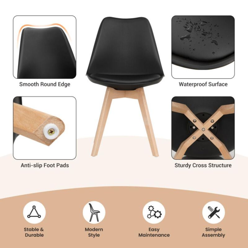 Hivvago Set of 4 Modern High Backrest Dining Chairs with Wooden Legs