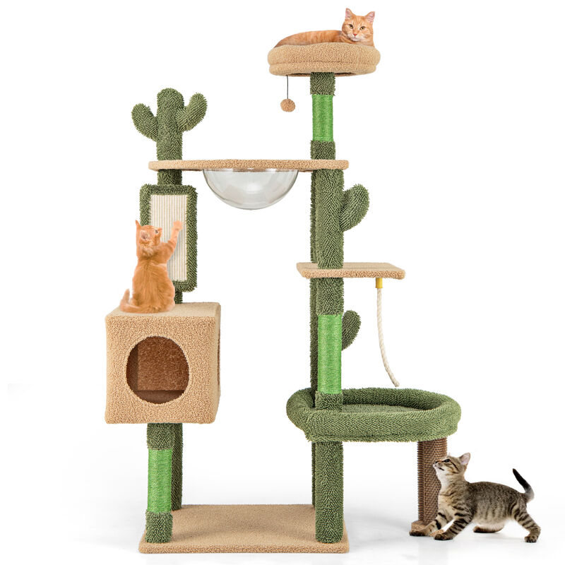 59-Inch Multilevel Cactus Cat Tree with Scratching Posts, Cando Toy, and Rope for Cats