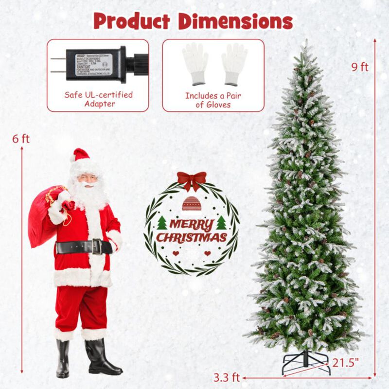 Hivvago 6/7.5/9 Feet Pre-Lit Artificial Christmas Tree Snow Flocked Hinged