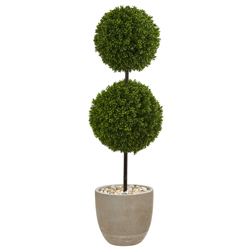 Hivvago 4 Feet Boxwood Double Ball Topiary Artificial Tree in Oval Planter UV Resistant (Indoor/Outdoor)