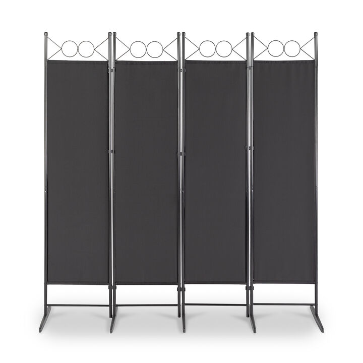 4-Panel Foldable Screen Cloth Feet Frame with Decorative Shape for Privacy and Room Division