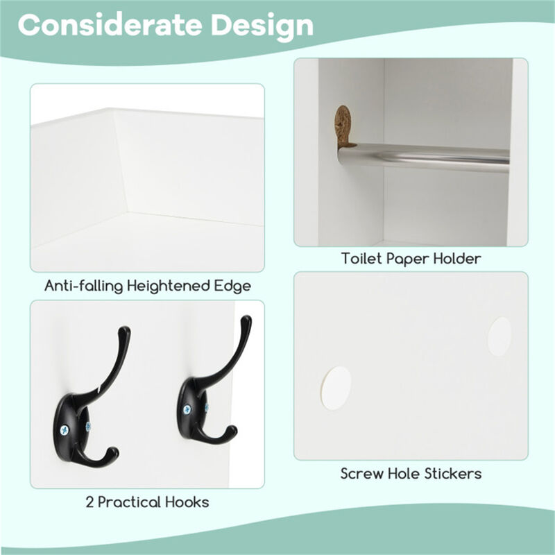 Freestanding Toilet Storage Cabinet with Adjustable Shelves, Bathroom Organizer