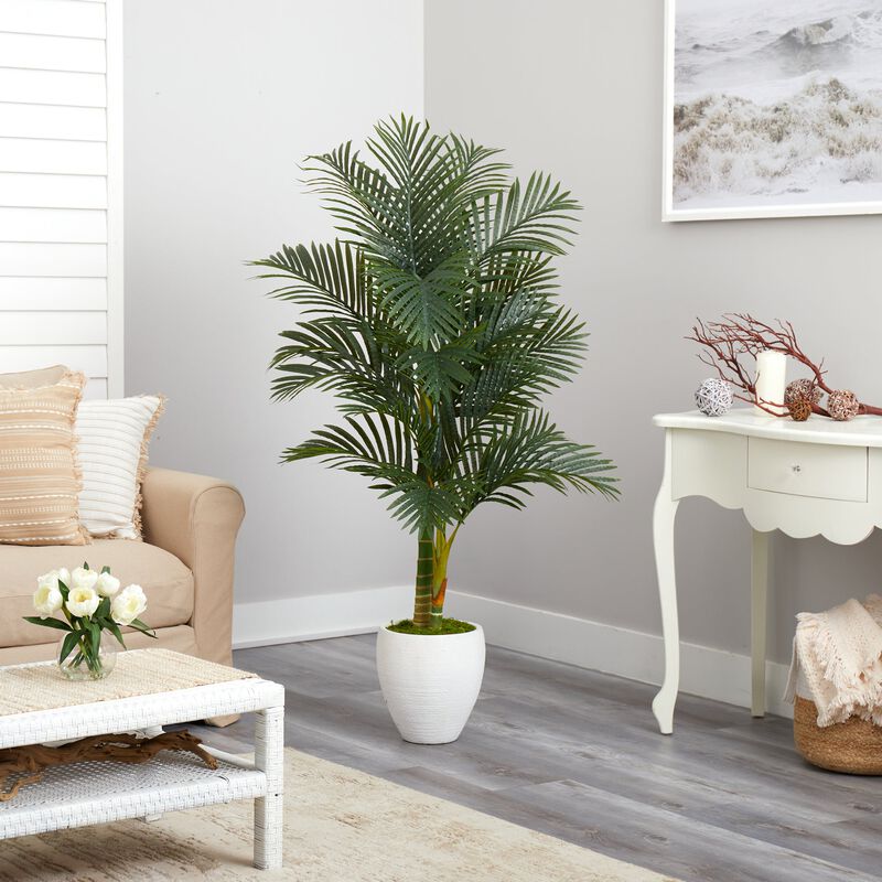 Hivvago 5 Feet Paradise Palm Artificial Tree in White Planter