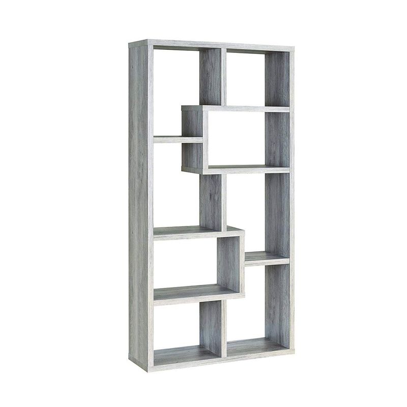 Modish Wooden Bookcase With Multiple Shelves, Gray-Benzara