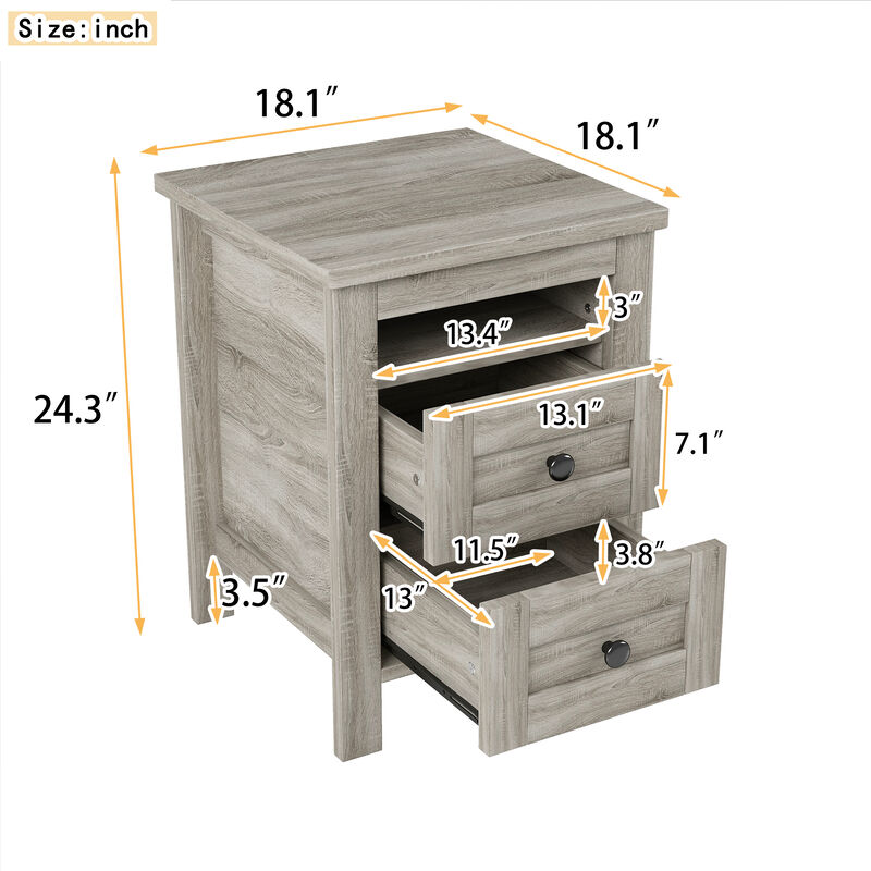 Merax 2-Drawer Farmhouse Wooden Nightstand