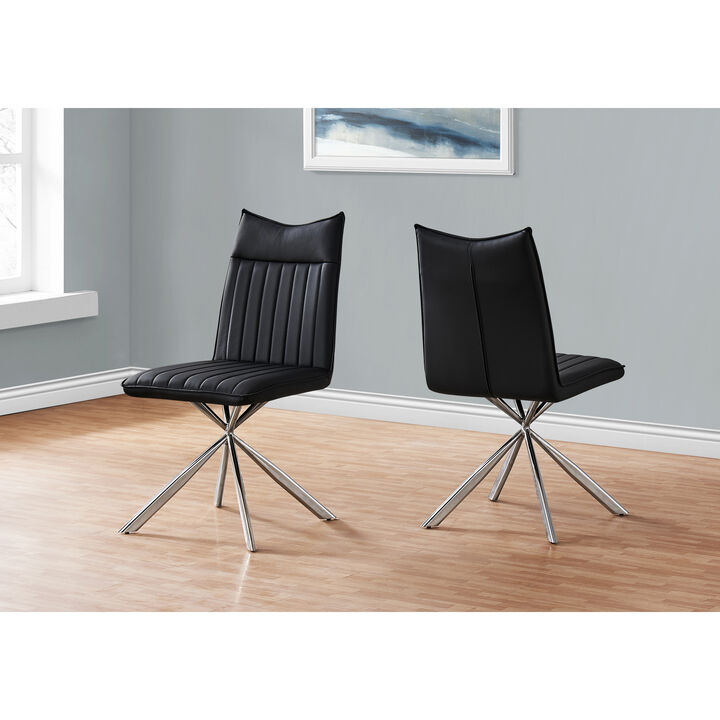 Monarch Specialties I 1213 Dining Chair, Set Of 2, Side, Upholstered, Kitchen, Dining Room, Pu Leather Look, Metal, Black, Chrome, Contemporary, Modern