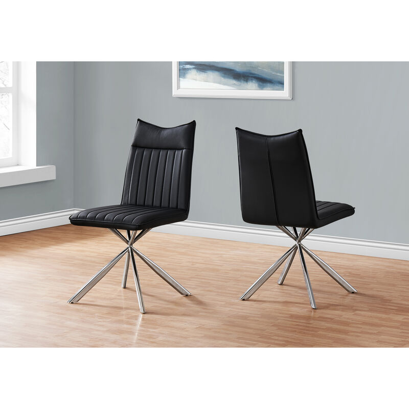 Monarch Specialties I 1213 Dining Chair, Set Of 2, Side, Upholstered, Kitchen, Dining Room, Pu Leather Look, Metal, Black, Chrome, Contemporary, Modern