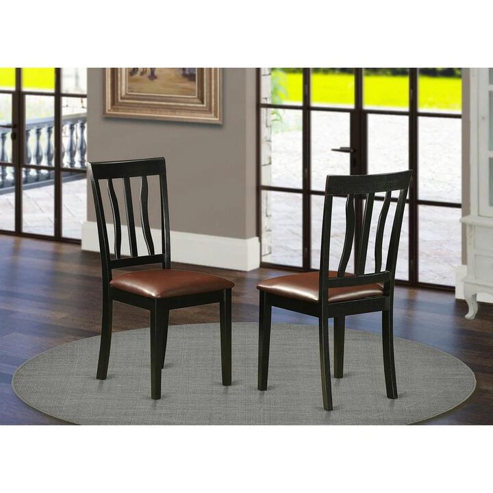 East West Furniture Antique  Dining  Chair  Faux  Leather  Seat  with  Black  and  Cherry  Finish,  Set  of  2