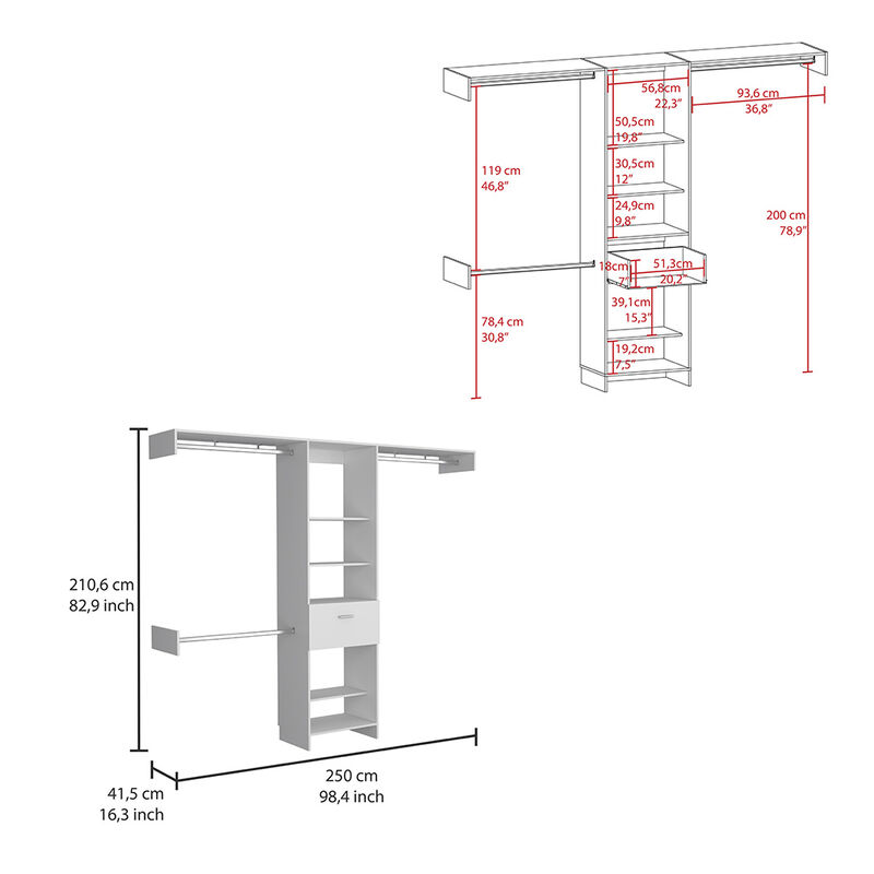 250 Closet System British, Bedroom, White
