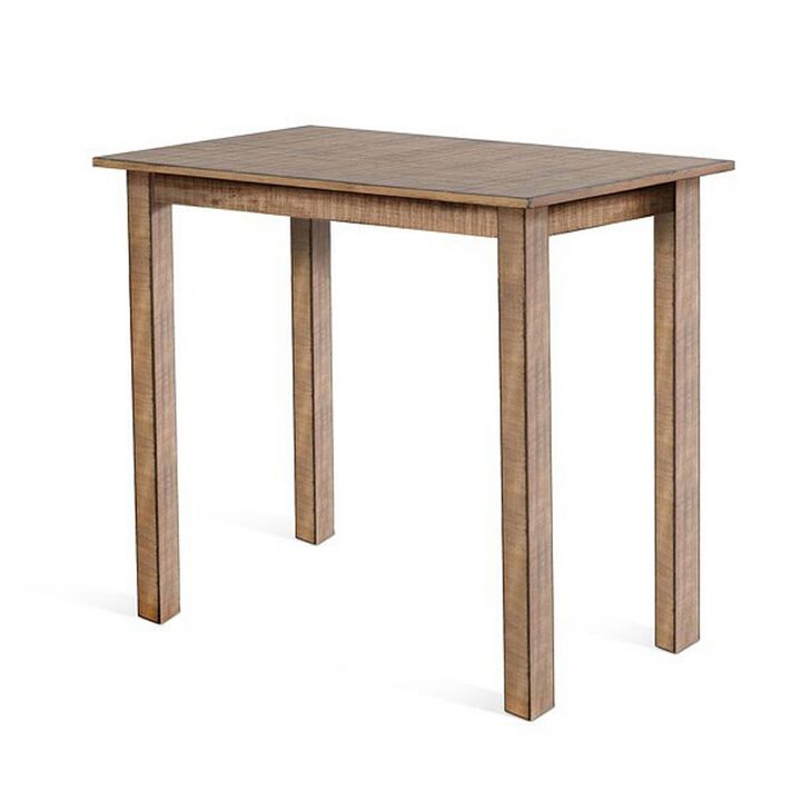 Rena Counter Table, 48 Inch Rectangular Beige Pebble Mahogany Wood - Benzara