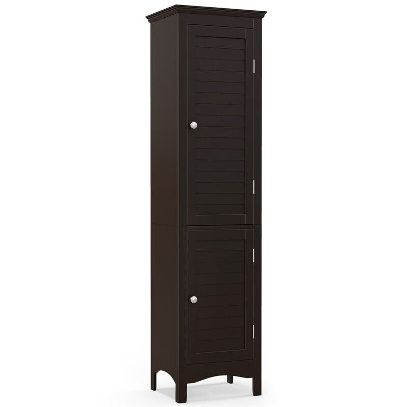 Tall Bathroom Floor Cabinet with Shutter Doors and Adjustable Shelf