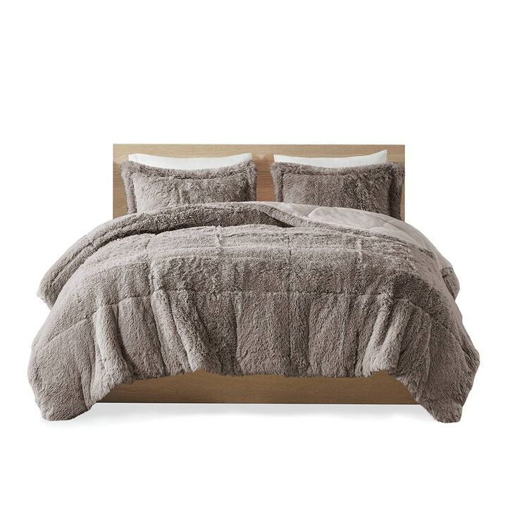 Twin/Twin XL Grey Soft Sherpa Faux Fur 2 Piece Comforter Set with Pillow Shams