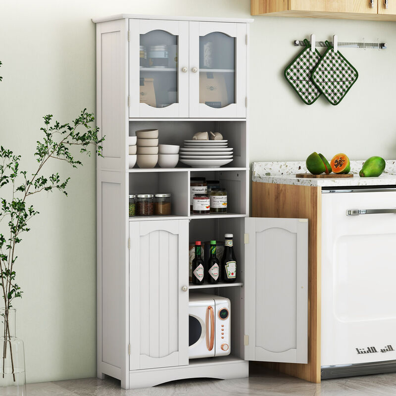 Freestanding Linen Bathroom Storage Cabinet with Frost Glass Doors