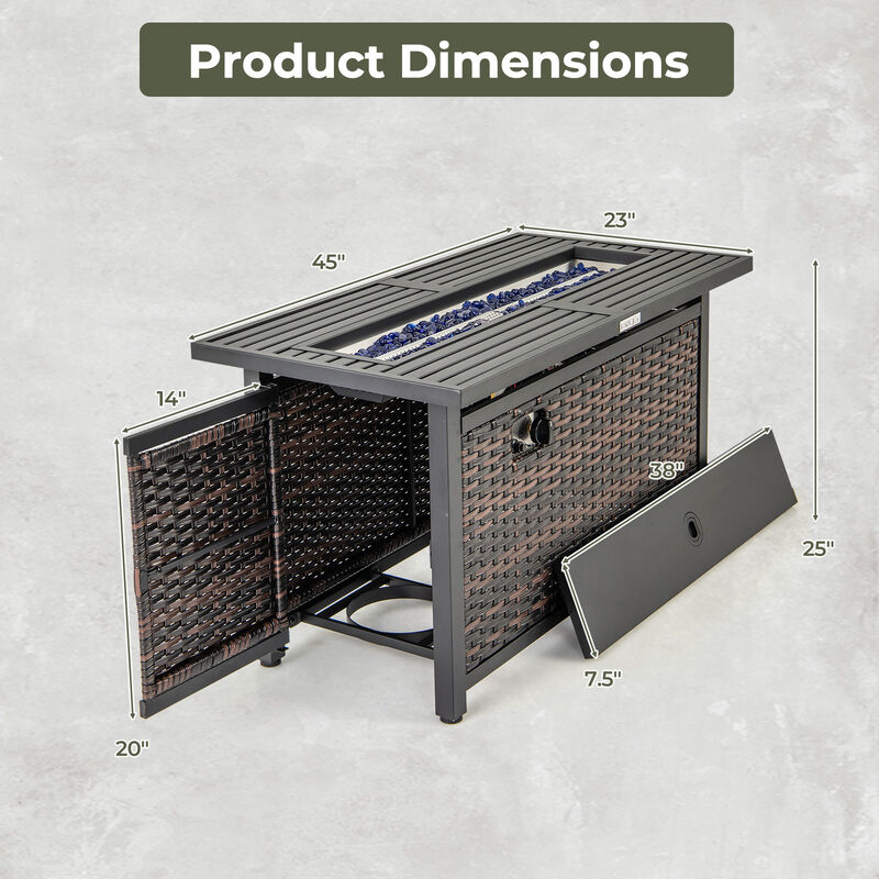 Propane Table with Glass Stones and Protective Cover for Outdoor Patio Heating and Ambiance