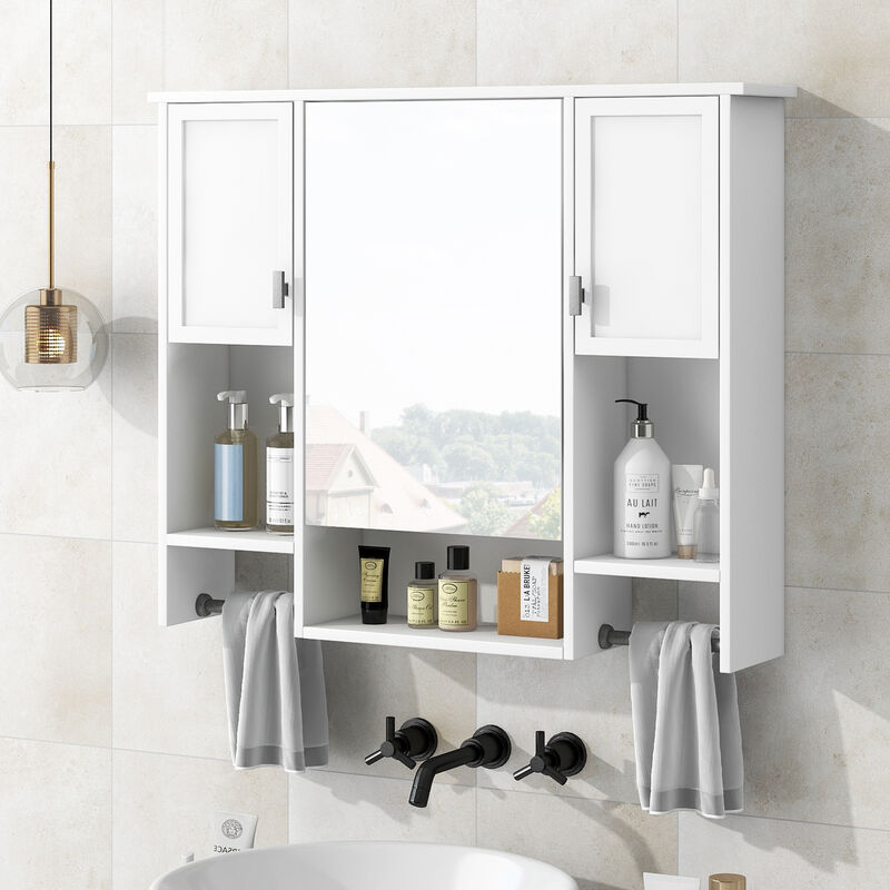 Modern Bathroom Wall Cabinet with Mirror and Convenient Towel Bar
