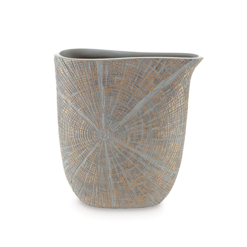 Denver Vase Set of 2, 11 Inch, Starburst Pattern, Antique Gold Polyresin - Benzara