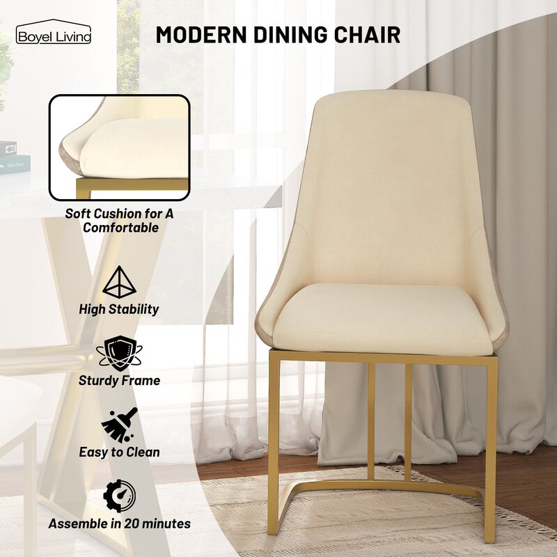 Fabric +PU Modern Dining Side Chair with Metal Legs and Swivel Leveling Feet (Set of 2) for Study, Dining Room, Bedroom, Living Room, Office Area