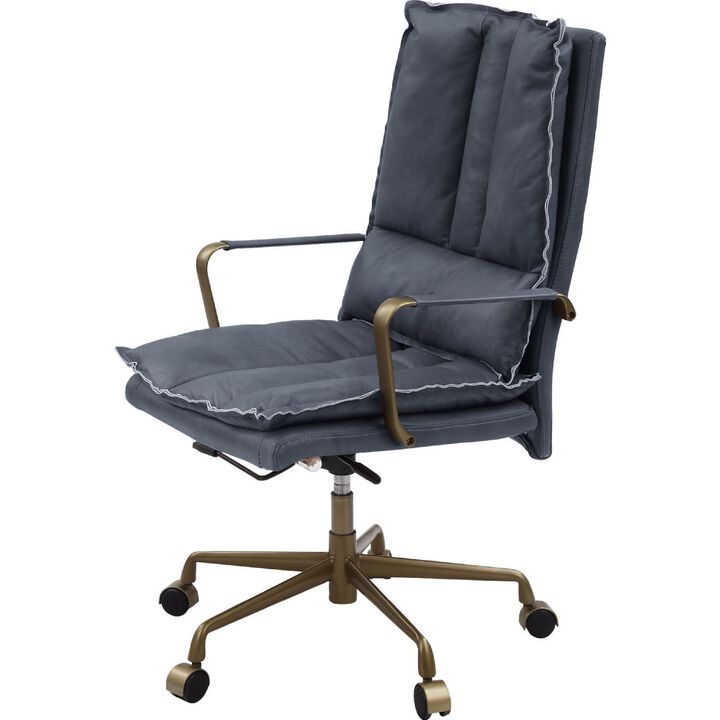 Office Chair with Leatherette Seat and Tufted Details, Gray-Benzara