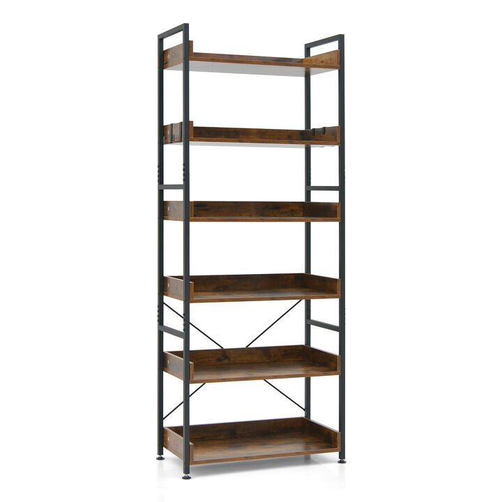6-Tier Tall Industrial Bookcase with Open Shelves and 4 Hooks 6-Tier Tall Industrial Bookcase with Open Shelves and 4 Hooks
