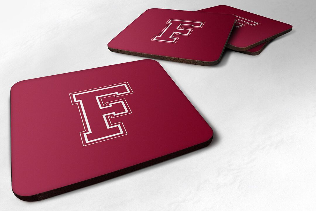 Caroline's Treasures CJ1032-FFC Monogram-Maroon and White Foam Coasters (Set of 4), Initial Letter F, 3.5 H x 3.5 W, Multicolor