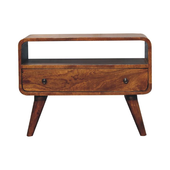 Mini Chestnut Curved Solid Wood Media Unit 1Drawers