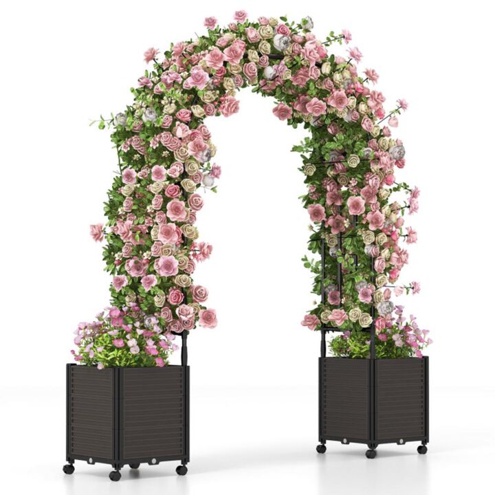 Hivvago 6.6 Feet Arch Arbor Trellis with 2 Planter Boxes and Detachable PE-Coated Metal Tubes Hivvago 6.6 Feet Arch Arbor Trellis with 2 Planter Boxes and Detachable PE-Coated Metal Tubes