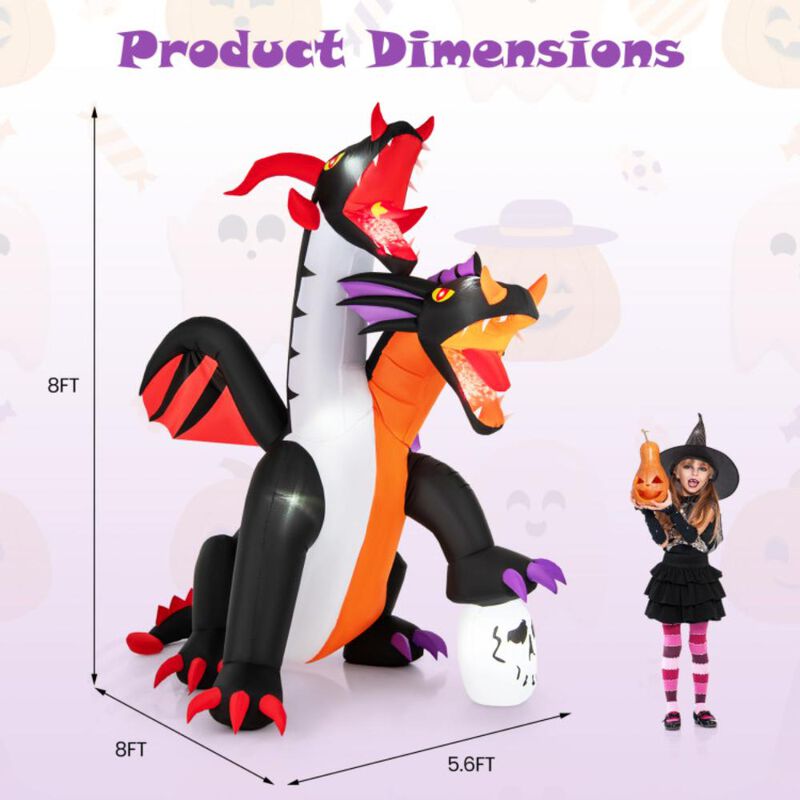 Hivvago 8 Feet Inflatable Twin-Headed Dragon Decoration with Lights
