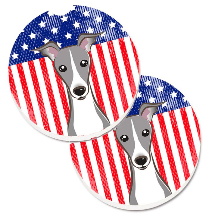 Caroline's Treasures American Flag & Italian Greyhound Set of 2 Cup Holder Car Coasters BB2166CARC, 2.56, Multicolor